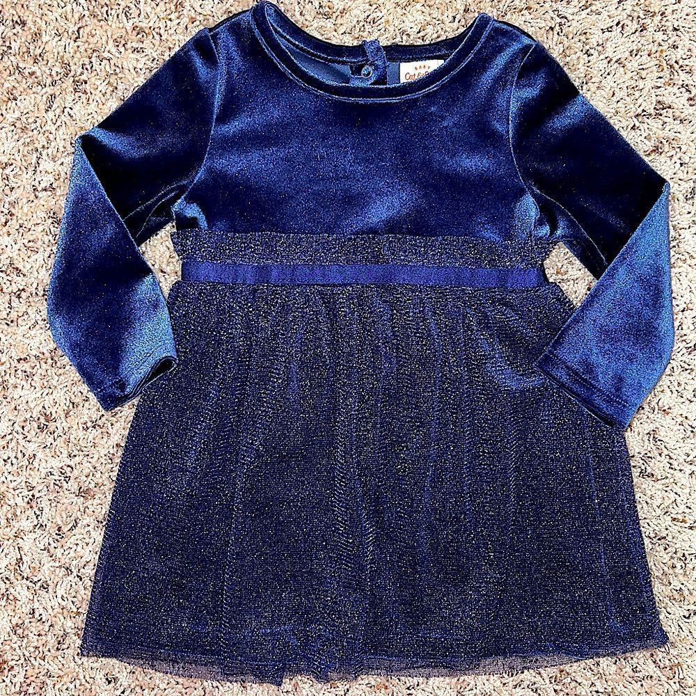Cat & Jack Girls Long Sleeve Blue Velvet Tulle Tutu Dress 12mo EUC